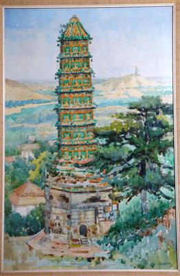 LS107 The Hunting Pegoda, by Icuan.jpg; LS107; The Hunting Park Pegoda, near the Jade Fountain, Peking.; painting